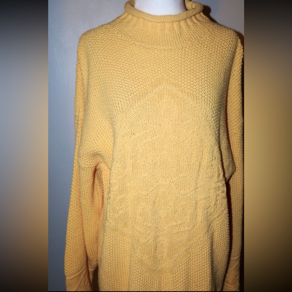 Vintage 90’s Yellow Tunic Length Sweater thick knit Oversized